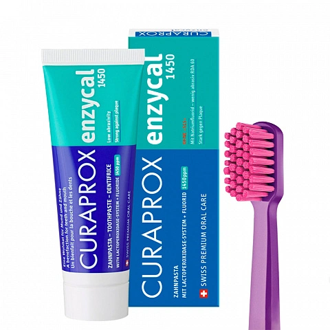 Набор Curaprox: Зубная паста Enzycal 1450ppm + Зубная щетка 5460 Ultra Soft - изображение 1